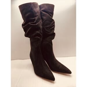 Time and True Women's Faux Suede Slouch Boots with Kitten Heels Size 10W